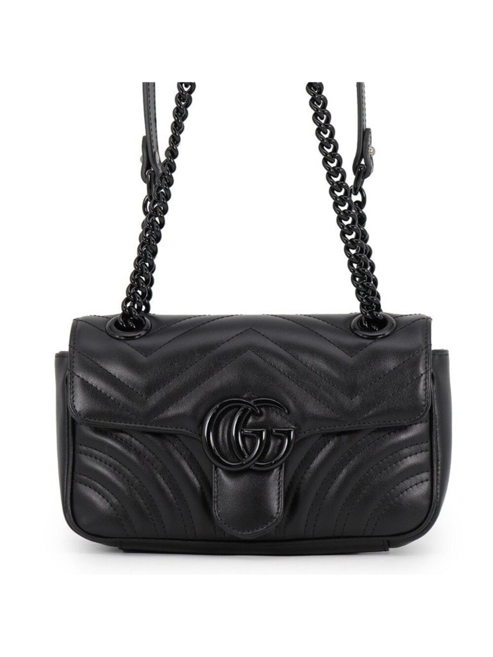 Gucci Chain Shoulder Bag GG Marmont Chevron Quilted Leather Small Black
